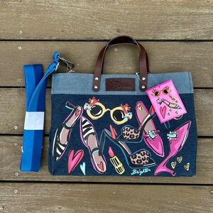 ❌SOLD❌ NWT Brighton Blue Shoe Love Tote Bag Purse w/ Brown Leather and Graphics